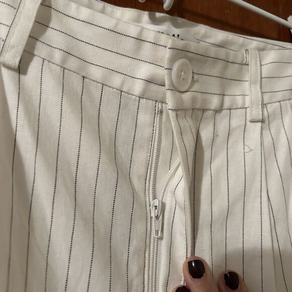 Reformation Oren Pants White Pin Stripe Wide Leg Work Linen Blend Womens 6 - Picture 9 of 14